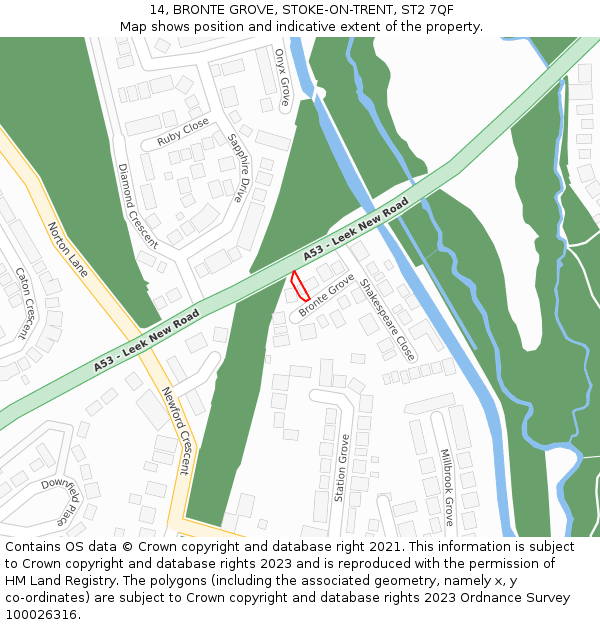 14, BRONTE GROVE, STOKE-ON-TRENT, ST2 7QF: Location map and indicative extent of plot