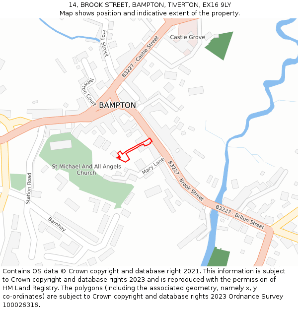 14, BROOK STREET, BAMPTON, TIVERTON, EX16 9LY: Location map and indicative extent of plot
