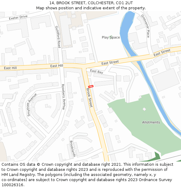 14, BROOK STREET, COLCHESTER, CO1 2UT: Location map and indicative extent of plot