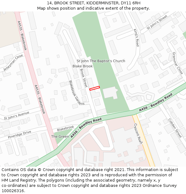 14, BROOK STREET, KIDDERMINSTER, DY11 6RH: Location map and indicative extent of plot