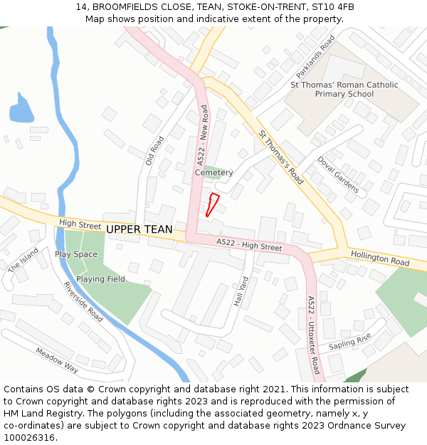 14, BROOMFIELDS CLOSE, TEAN, STOKE-ON-TRENT, ST10 4FB: Location map and indicative extent of plot