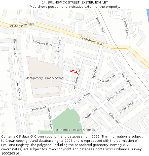 14, BRUNSWICK STREET, EXETER, EX4 1BT: Location map and indicative extent of plot