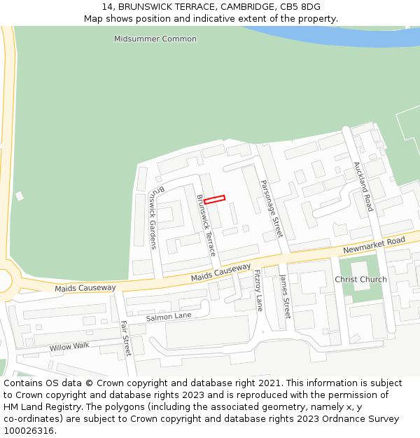 14, BRUNSWICK TERRACE, CAMBRIDGE, CB5 8DG: Location map and indicative extent of plot