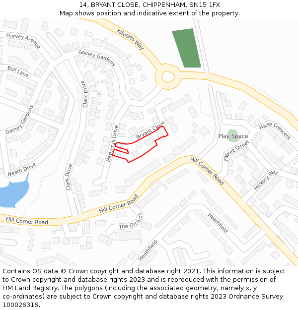 14, BRYANT CLOSE, CHIPPENHAM, SN15 1FX: Location map and indicative extent of plot