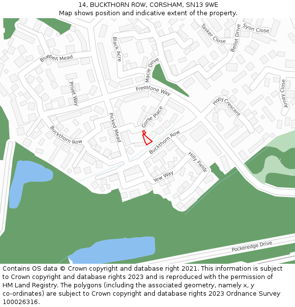 14, BUCKTHORN ROW, CORSHAM, SN13 9WE: Location map and indicative extent of plot