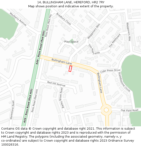 14, BULLINGHAM LANE, HEREFORD, HR2 7RY: Location map and indicative extent of plot