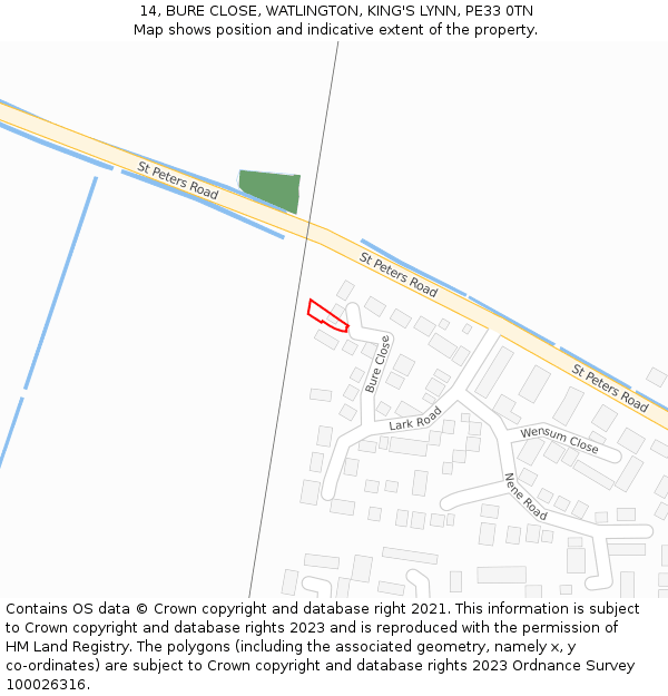 14, BURE CLOSE, WATLINGTON, KING'S LYNN, PE33 0TN: Location map and indicative extent of plot
