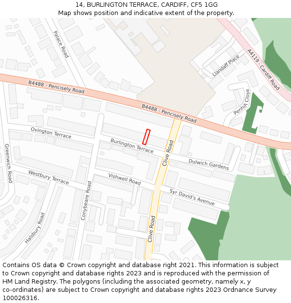 14, BURLINGTON TERRACE, CARDIFF, CF5 1GG: Location map and indicative extent of plot