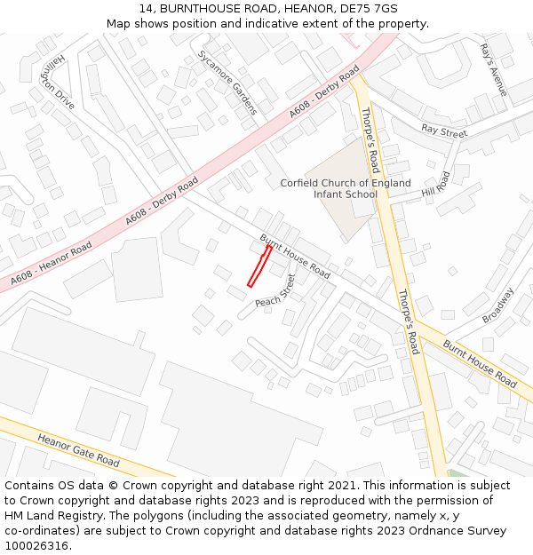 14, BURNTHOUSE ROAD, HEANOR, DE75 7GS: Location map and indicative extent of plot