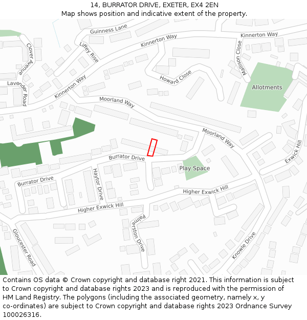 14, BURRATOR DRIVE, EXETER, EX4 2EN: Location map and indicative extent of plot