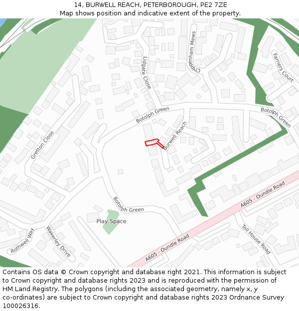 14, BURWELL REACH, PETERBOROUGH, PE2 7ZE: Location map and indicative extent of plot