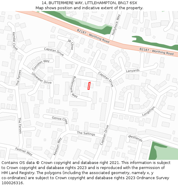 14, BUTTERMERE WAY, LITTLEHAMPTON, BN17 6SX: Location map and indicative extent of plot