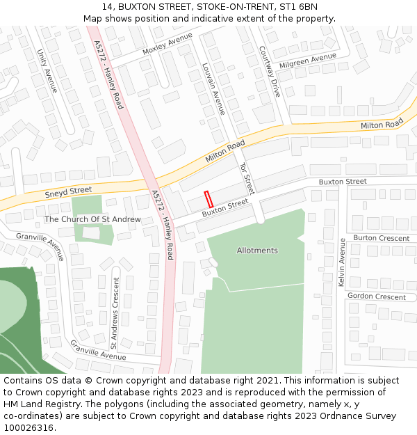 14, BUXTON STREET, STOKE-ON-TRENT, ST1 6BN: Location map and indicative extent of plot