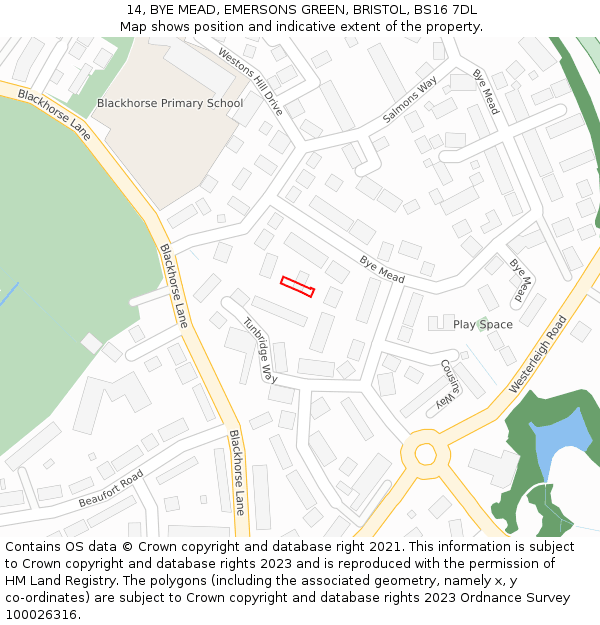 14, BYE MEAD, EMERSONS GREEN, BRISTOL, BS16 7DL: Location map and indicative extent of plot