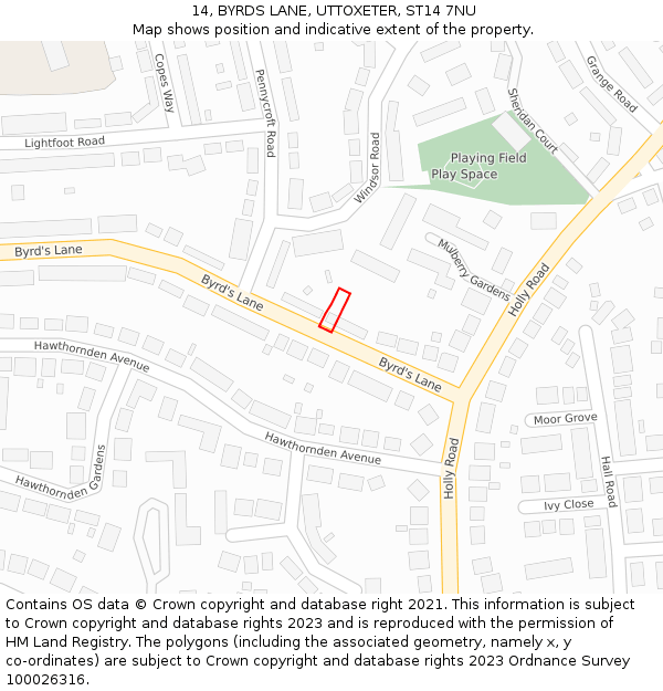 14, BYRDS LANE, UTTOXETER, ST14 7NU: Location map and indicative extent of plot