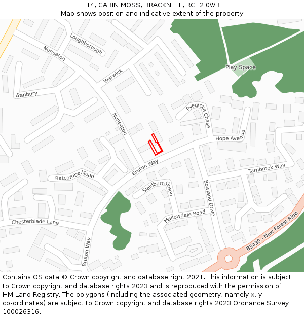 14, CABIN MOSS, BRACKNELL, RG12 0WB: Location map and indicative extent of plot