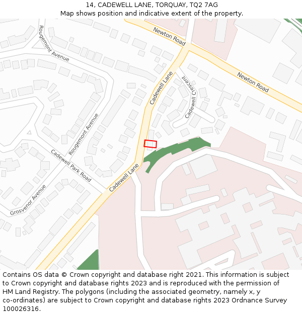 14, CADEWELL LANE, TORQUAY, TQ2 7AG: Location map and indicative extent of plot