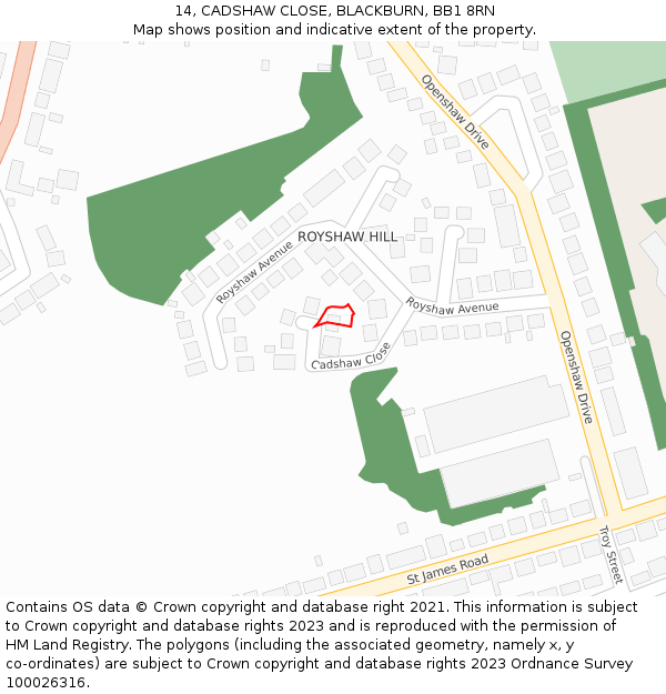 14, CADSHAW CLOSE, BLACKBURN, BB1 8RN: Location map and indicative extent of plot