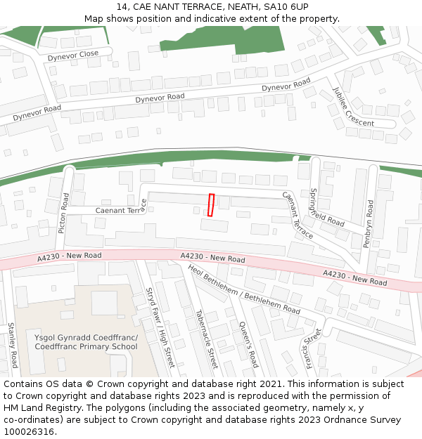 14, CAE NANT TERRACE, NEATH, SA10 6UP: Location map and indicative extent of plot