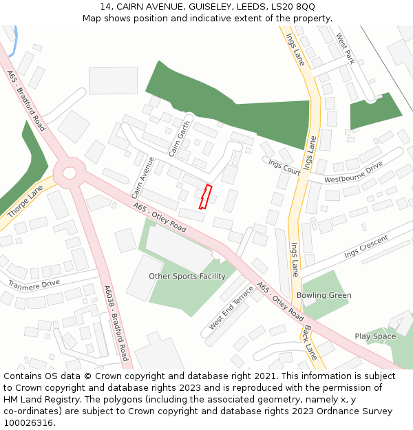 14, CAIRN AVENUE, GUISELEY, LEEDS, LS20 8QQ: Location map and indicative extent of plot