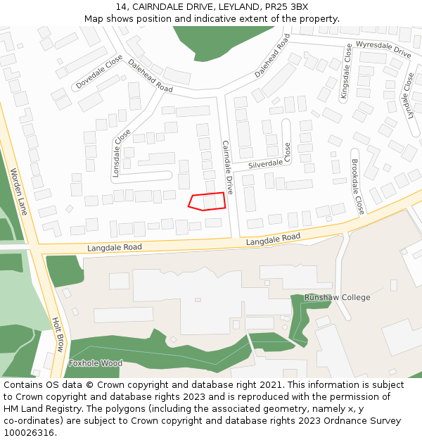 14, CAIRNDALE DRIVE, LEYLAND, PR25 3BX: Location map and indicative extent of plot