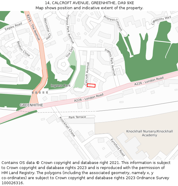 14, CALCROFT AVENUE, GREENHITHE, DA9 9XE: Location map and indicative extent of plot