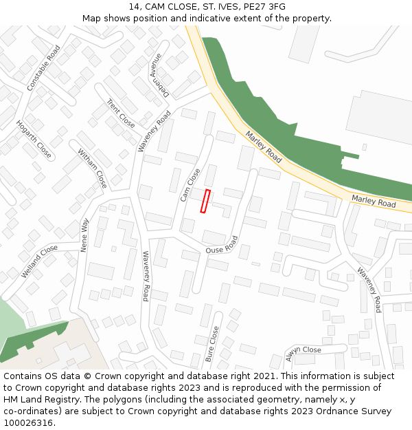 14, CAM CLOSE, ST. IVES, PE27 3FG: Location map and indicative extent of plot