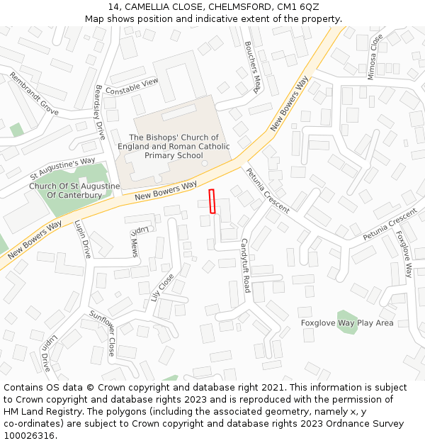 14, CAMELLIA CLOSE, CHELMSFORD, CM1 6QZ: Location map and indicative extent of plot