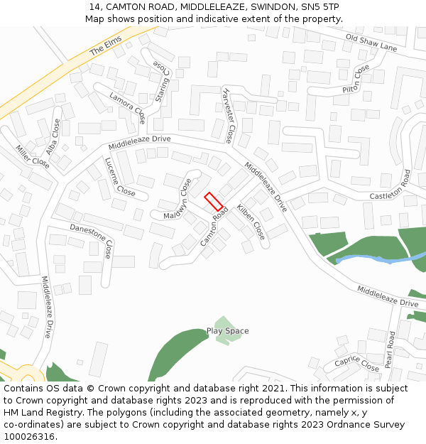 14, CAMTON ROAD, MIDDLELEAZE, SWINDON, SN5 5TP: Location map and indicative extent of plot