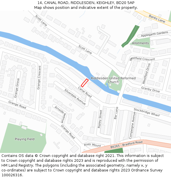 14, CANAL ROAD, RIDDLESDEN, KEIGHLEY, BD20 5AP: Location map and indicative extent of plot