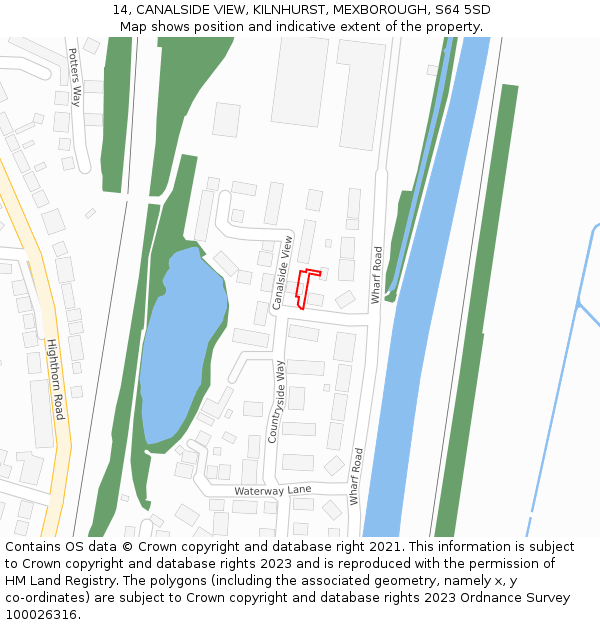 14, CANALSIDE VIEW, KILNHURST, MEXBOROUGH, S64 5SD: Location map and indicative extent of plot