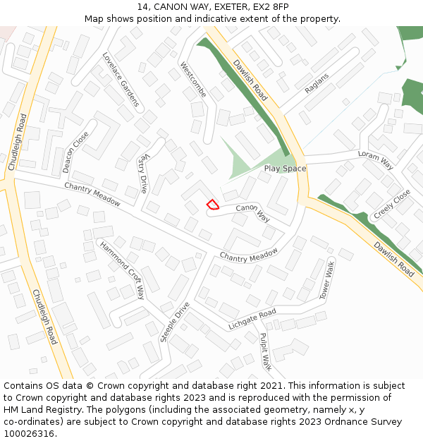 14, CANON WAY, EXETER, EX2 8FP: Location map and indicative extent of plot