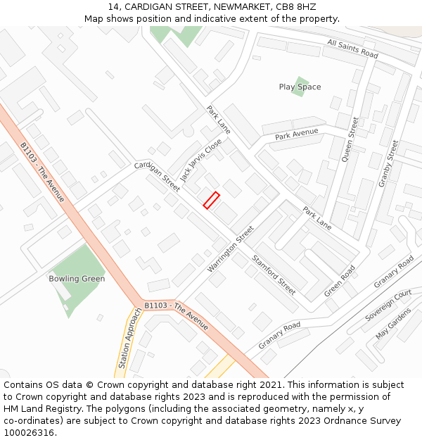 14, CARDIGAN STREET, NEWMARKET, CB8 8HZ: Location map and indicative extent of plot