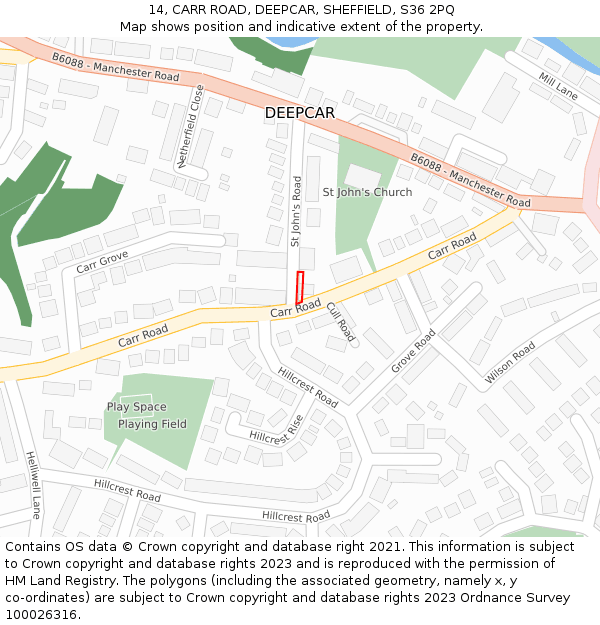 14, CARR ROAD, DEEPCAR, SHEFFIELD, S36 2PQ: Location map and indicative extent of plot