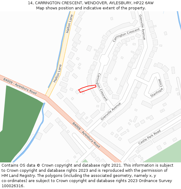 14, CARRINGTON CRESCENT, WENDOVER, AYLESBURY, HP22 6AW: Location map and indicative extent of plot