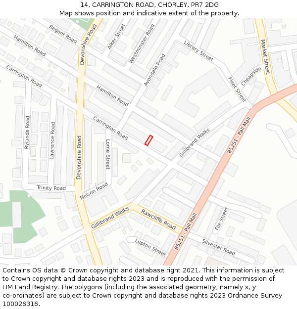 14, CARRINGTON ROAD, CHORLEY, PR7 2DG: Location map and indicative extent of plot