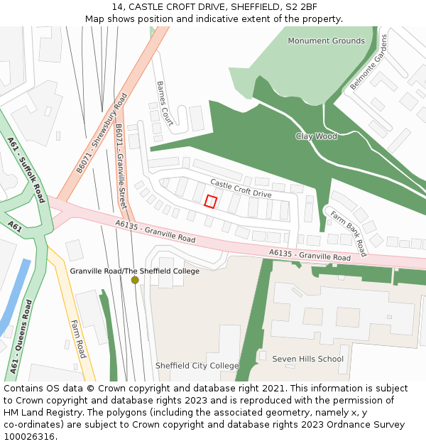 14, CASTLE CROFT DRIVE, SHEFFIELD, S2 2BF: Location map and indicative extent of plot