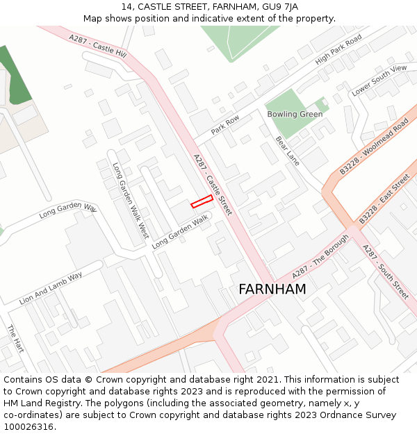 14, CASTLE STREET, FARNHAM, GU9 7JA: Location map and indicative extent of plot