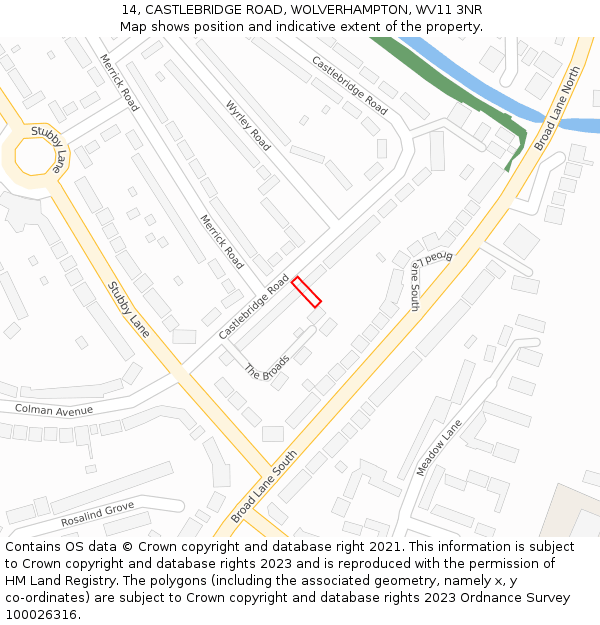 14, CASTLEBRIDGE ROAD, WOLVERHAMPTON, WV11 3NR: Location map and indicative extent of plot