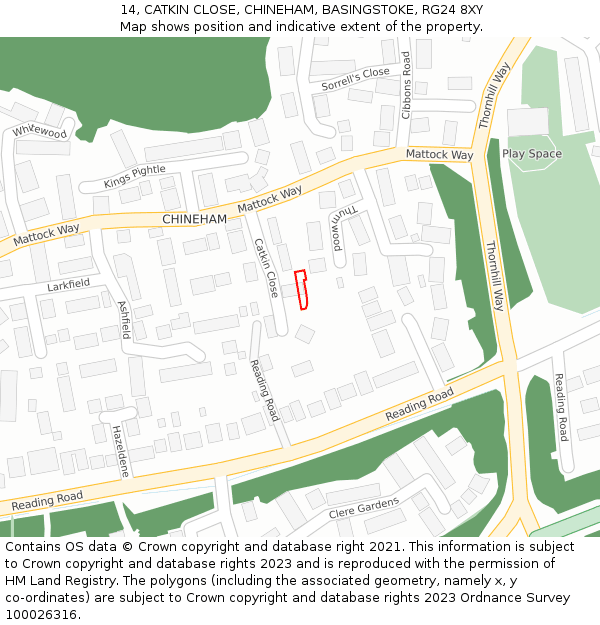 14, CATKIN CLOSE, CHINEHAM, BASINGSTOKE, RG24 8XY: Location map and indicative extent of plot