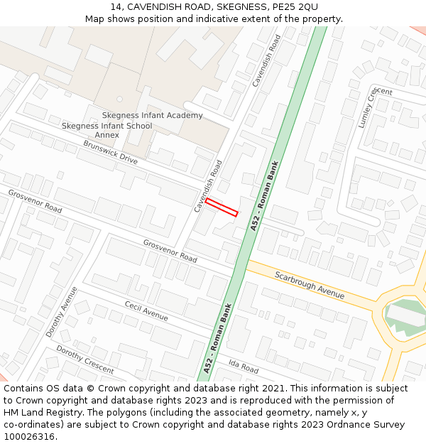 14, CAVENDISH ROAD, SKEGNESS, PE25 2QU: Location map and indicative extent of plot