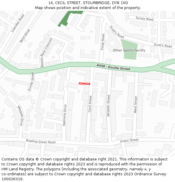 14, CECIL STREET, STOURBRIDGE, DY8 1XG: Location map and indicative extent of plot