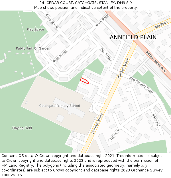 14, CEDAR COURT, CATCHGATE, STANLEY, DH9 8LY: Location map and indicative extent of plot