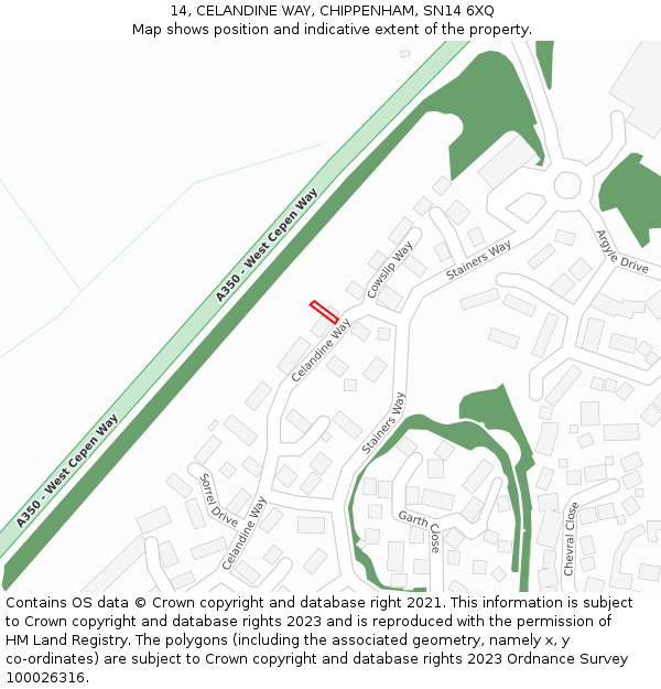 14, CELANDINE WAY, CHIPPENHAM, SN14 6XQ: Location map and indicative extent of plot