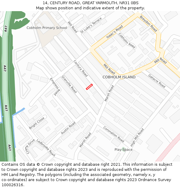 14, CENTURY ROAD, GREAT YARMOUTH, NR31 0BS: Location map and indicative extent of plot