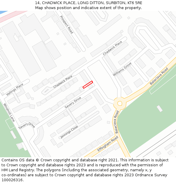 14, CHADWICK PLACE, LONG DITTON, SURBITON, KT6 5RE: Location map and indicative extent of plot