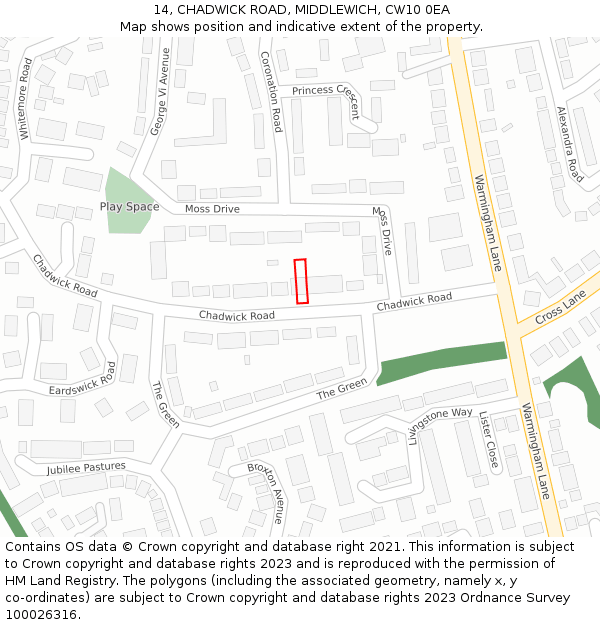 14, CHADWICK ROAD, MIDDLEWICH, CW10 0EA: Location map and indicative extent of plot
