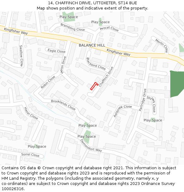 14, CHAFFINCH DRIVE, UTTOXETER, ST14 8UE: Location map and indicative extent of plot