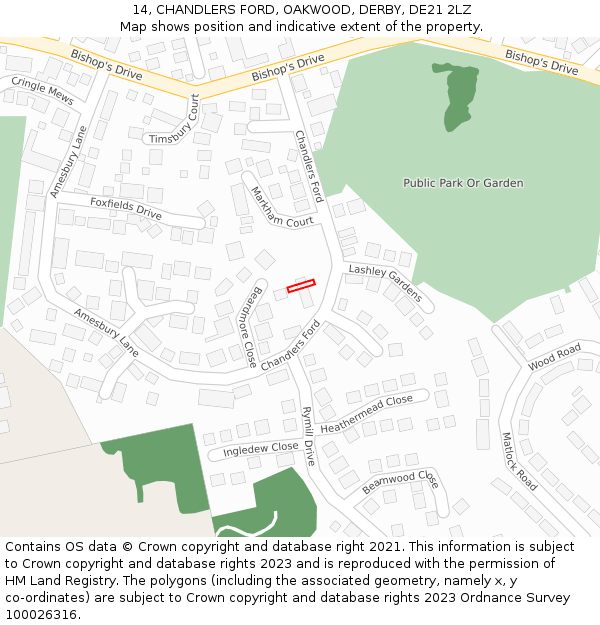 14, CHANDLERS FORD, OAKWOOD, DERBY, DE21 2LZ: Location map and indicative extent of plot