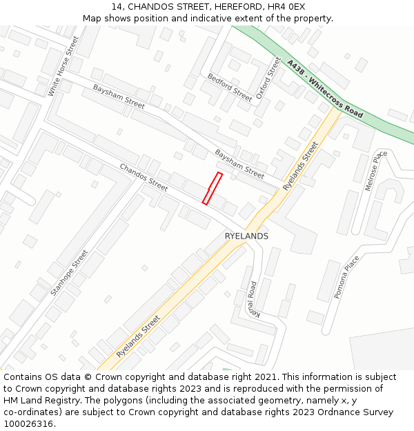 14, CHANDOS STREET, HEREFORD, HR4 0EX: Location map and indicative extent of plot